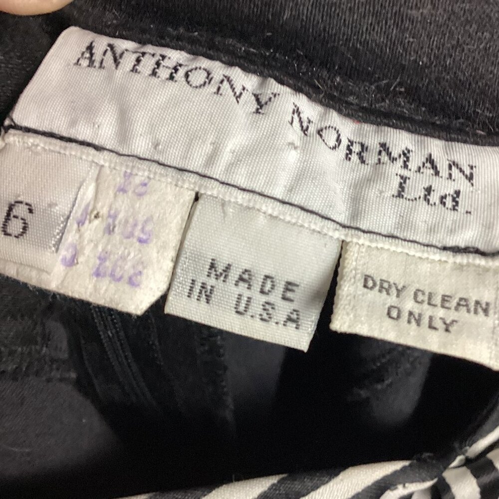 Vintage Anthony Norman Black Sheath Dress w/ Front Cutout Striped Bow 6 - Picture 6 of 7